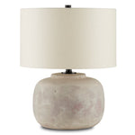 round concrete base table lamp beige linen shade