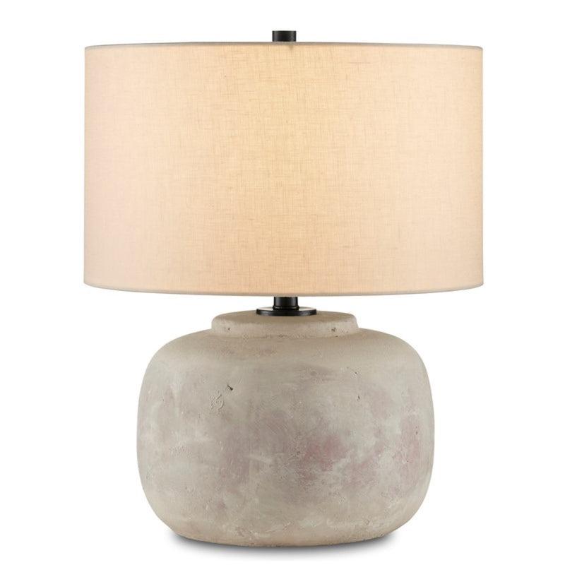 round concrete base table lamp beige linen shade