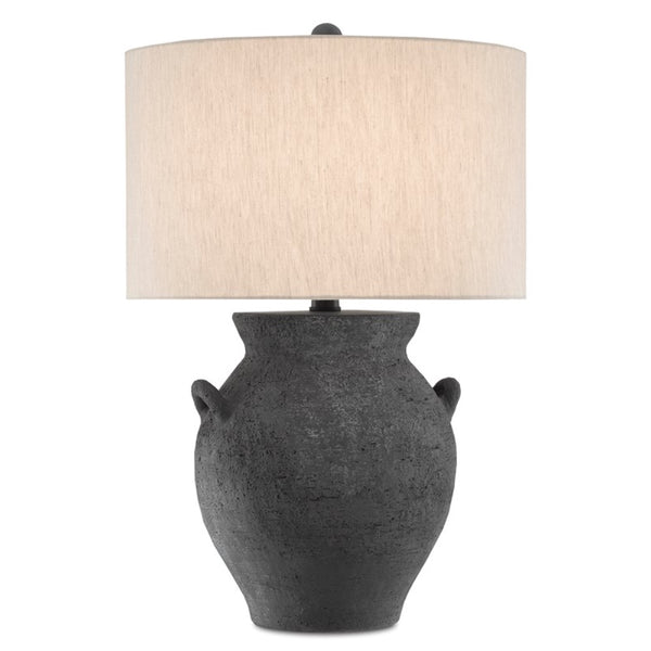 black ginger jar shaped table lamp beige linen shade
