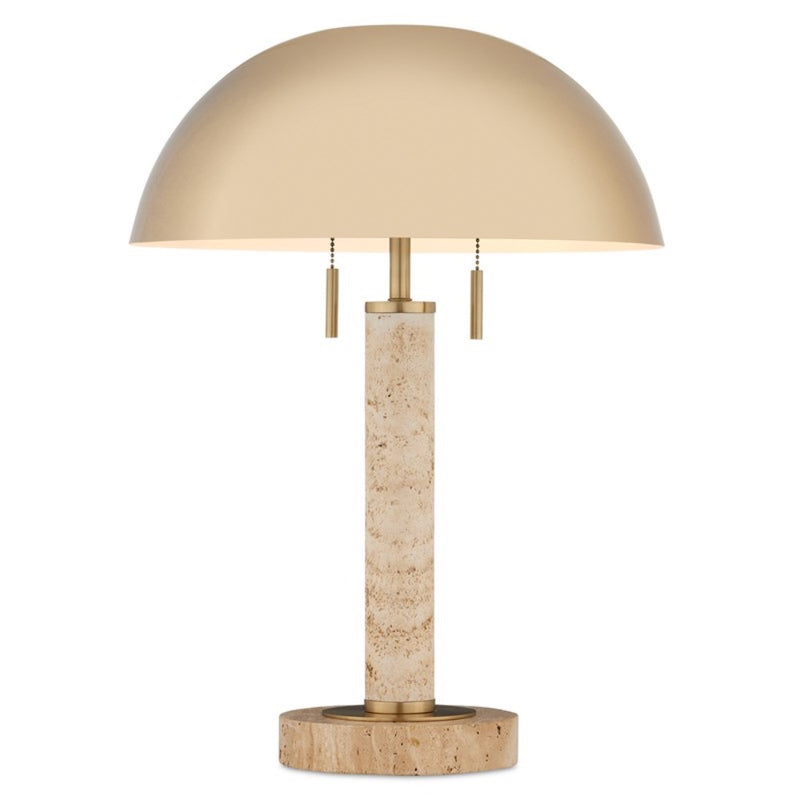 travertine base table lamp brass dome shade