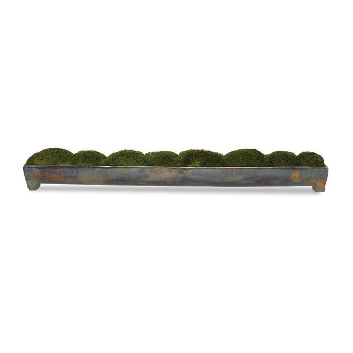Long rectangular planter with moss on a white background