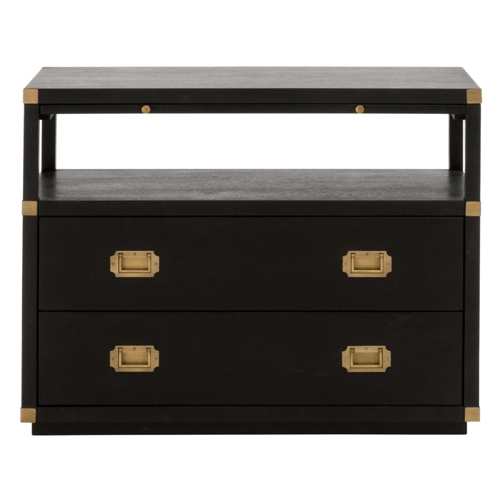 brushed black acacia wood brushed gold hardware nightstand two drawer