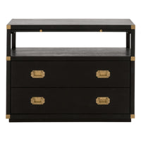brushed black acacia wood brushed gold hardware nightstand two drawer