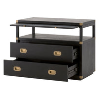 brushed black acacia wood brushed gold hardware nightstand two drawer