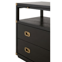 brushed black acacia wood brushed gold hardware nightstand two drawer