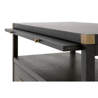 brushed black acacia wood brushed gold hardware nightstand two drawer