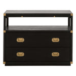 brushed black acacia wood brushed gold hardware nightstand two drawer