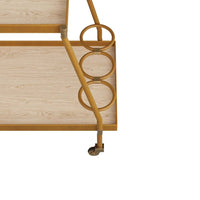 bar cart casters blonde oak serving trays leather wrapped details