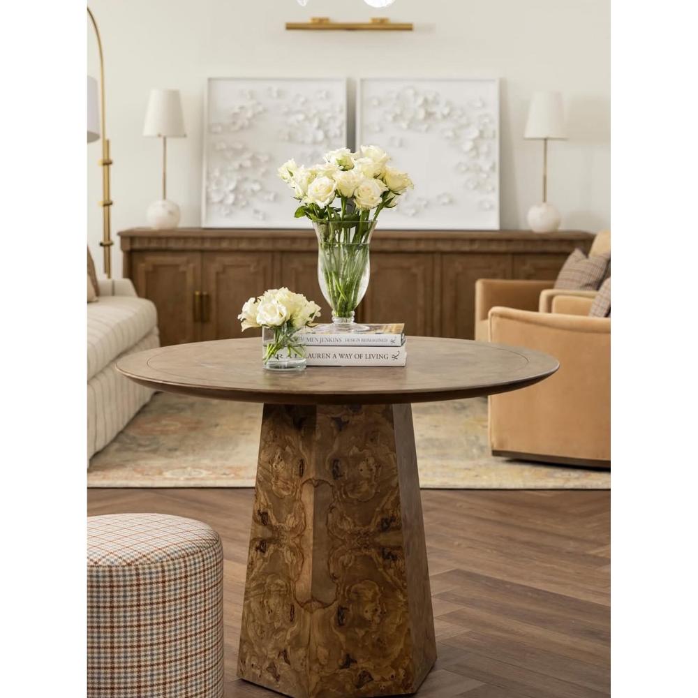 Beckner Burl Game Table by Woodbridge Furniture—ideal for small dining spaces and cozy living rooms with style.