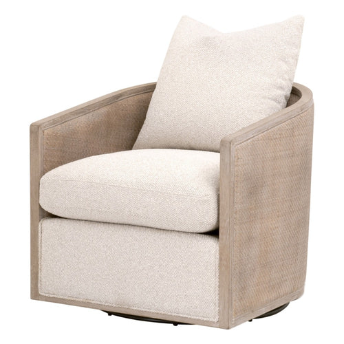 linen gray oak swivel chair natural cane wrapped rattan plywood