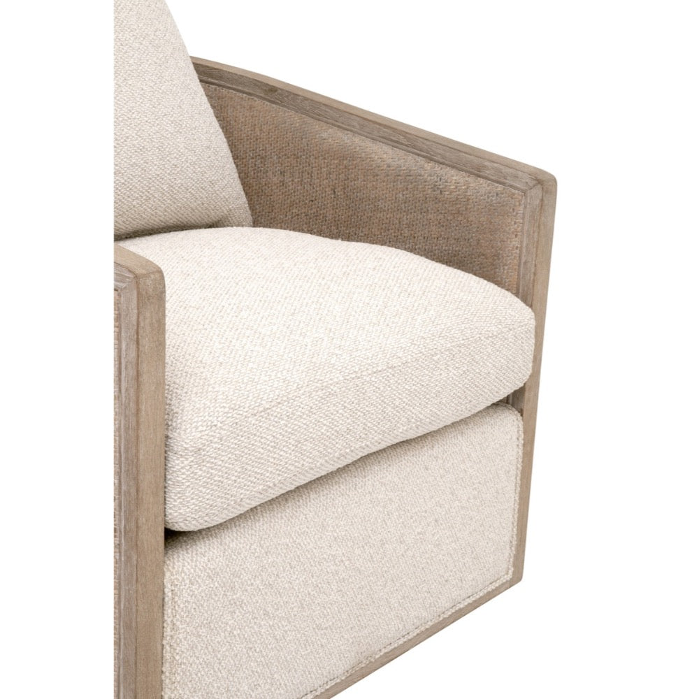linen gray oak swivel chair natural cane wrapped rattan plywood