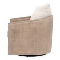 linen gray oak swivel chair natural cane wrapped rattan plywood