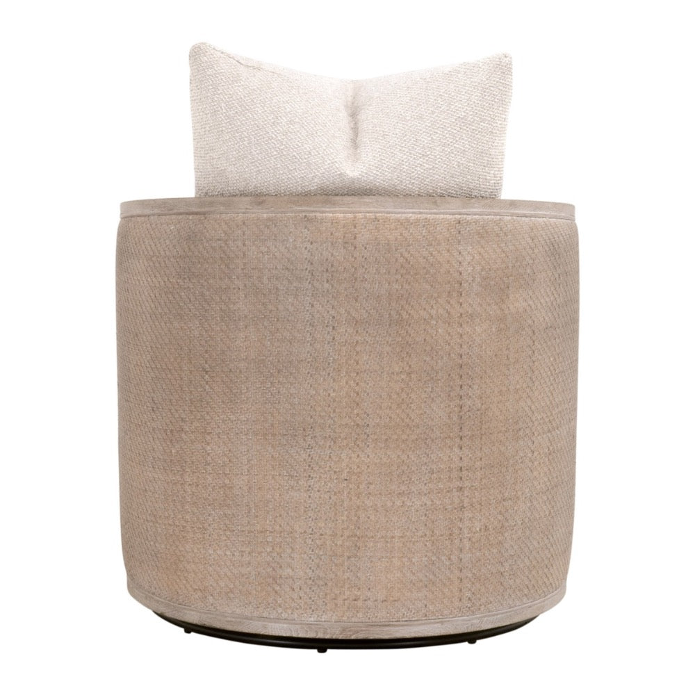 linen gray oak swivel chair natural cane wrapped rattan plywood