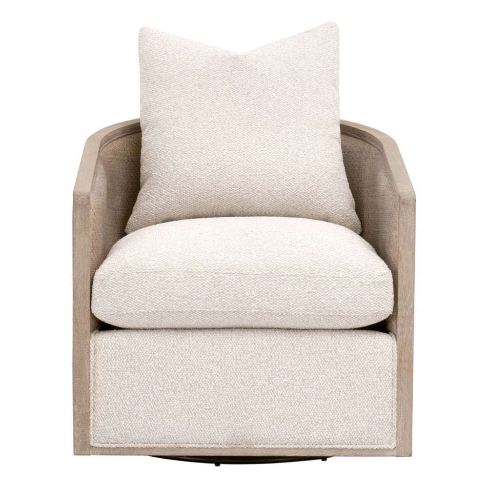 linen gray oak swivel chair natural cane wrapped rattan plywood