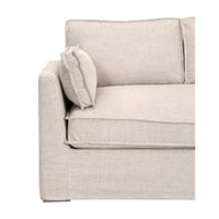 Thea Outdoor Performance Slipcover Sofa by Essentials for Living, beige with square arms and cushions, side view shown.