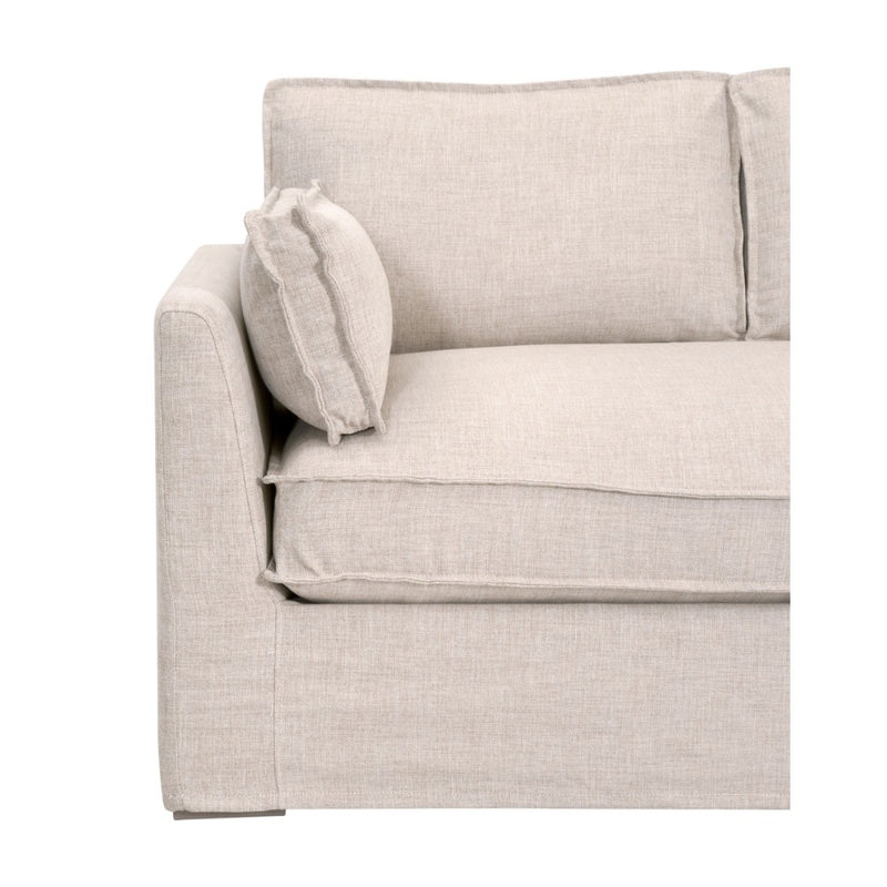 Thea Outdoor Performance Slipcover Sofa by Essentials for Living, beige with square arms and cushions, side view shown.