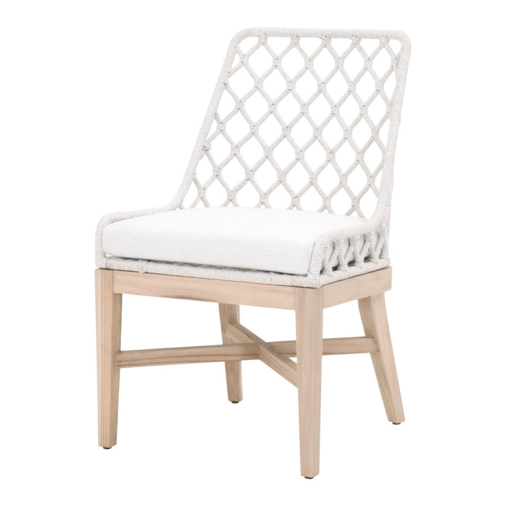gray teak base flat rope woven back outdoor dining chair
