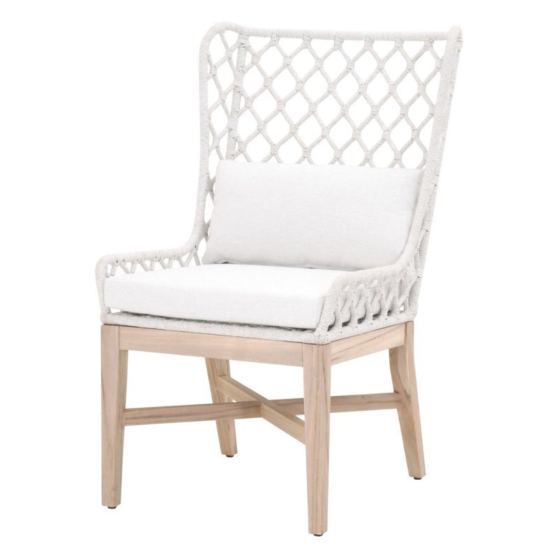 gray teak base flat rope woven back outdoor wing chair