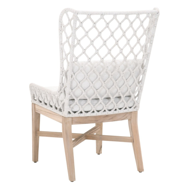 gray teak base flat rope woven back outdoor wing chair