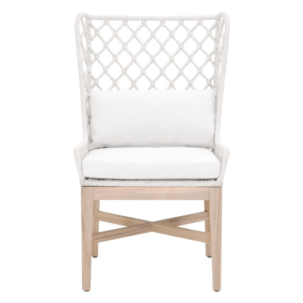 gray teak base flat rope woven back outdoor wing chair