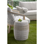 accent table outdoor woven taupe white rope round