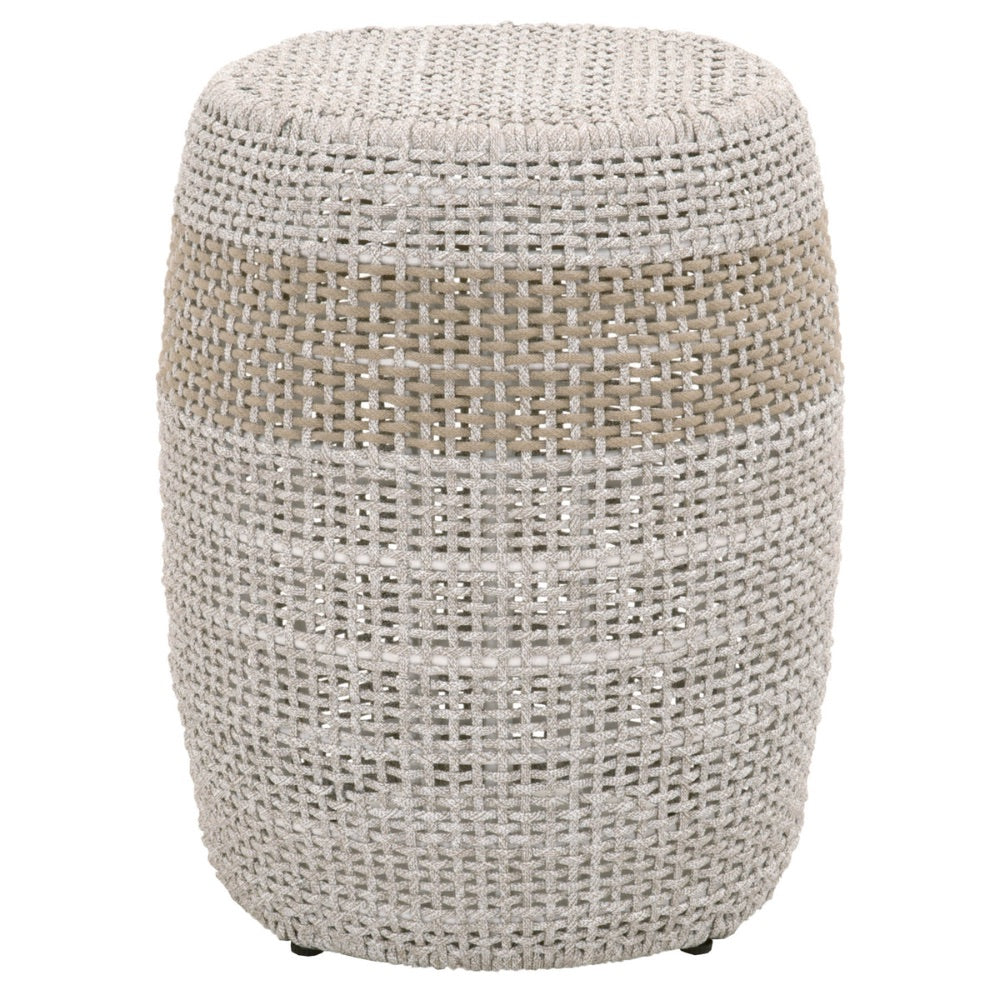 accent table outdoor woven taupe white rope round