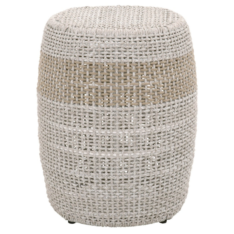 accent table outdoor woven taupe white rope round