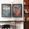 wall art rectangle black frame blue heart old sailing ship
