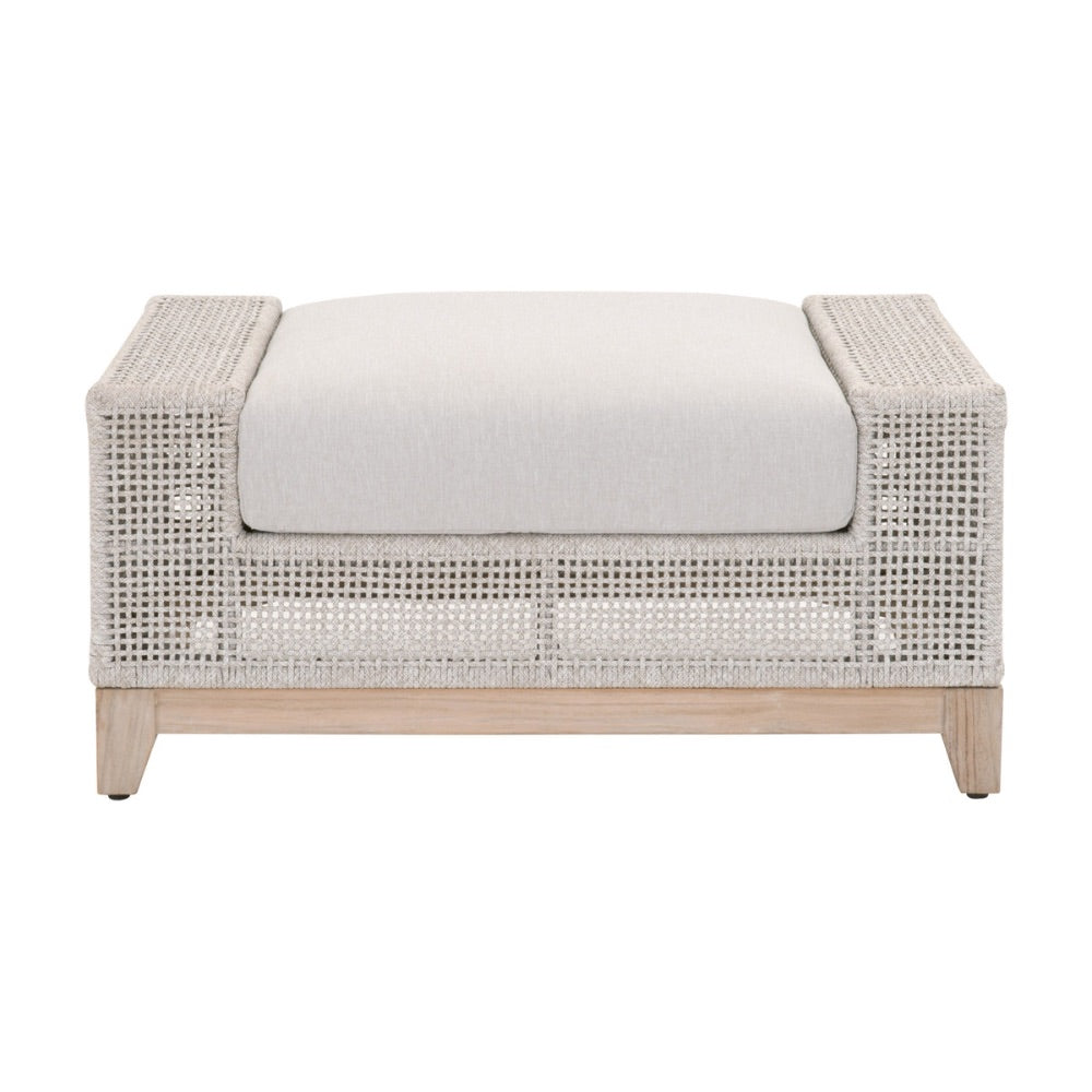 outdoor ottoman taupe white woven rope