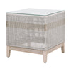 end table outdoor woven taupe white rope square