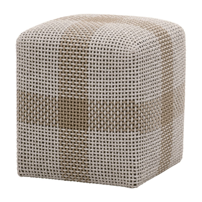 cube ottoman woven taupe white rope outdoor