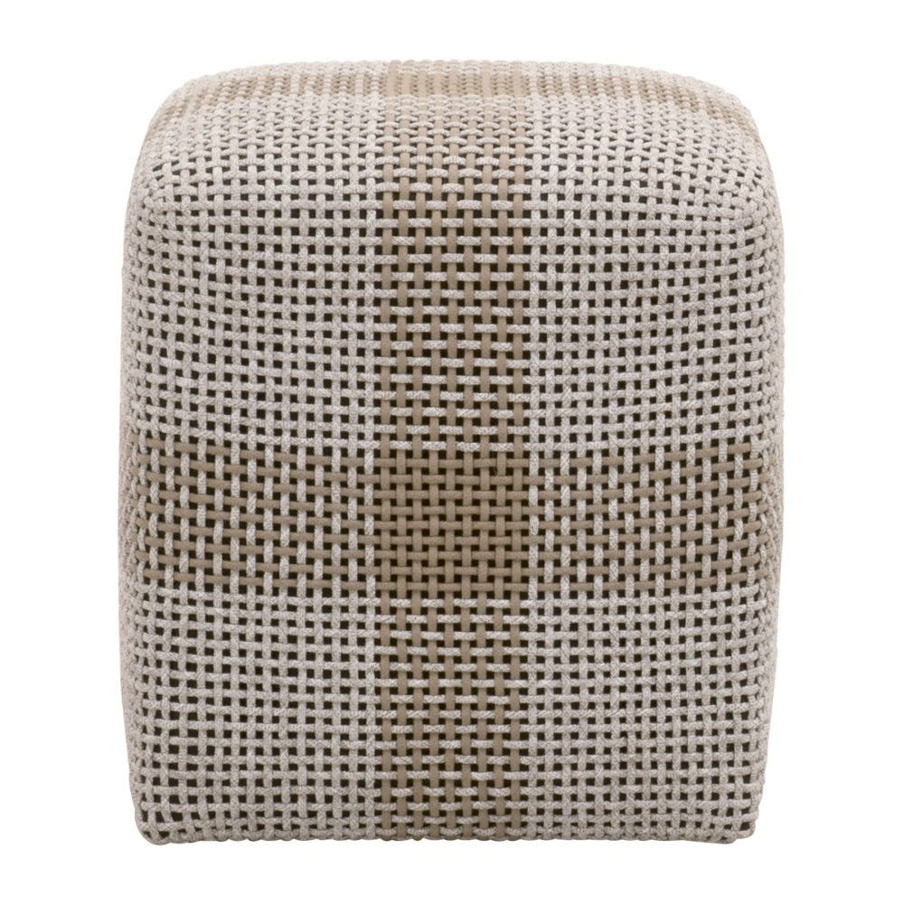 cube ottoman woven taupe white rope outdoor
