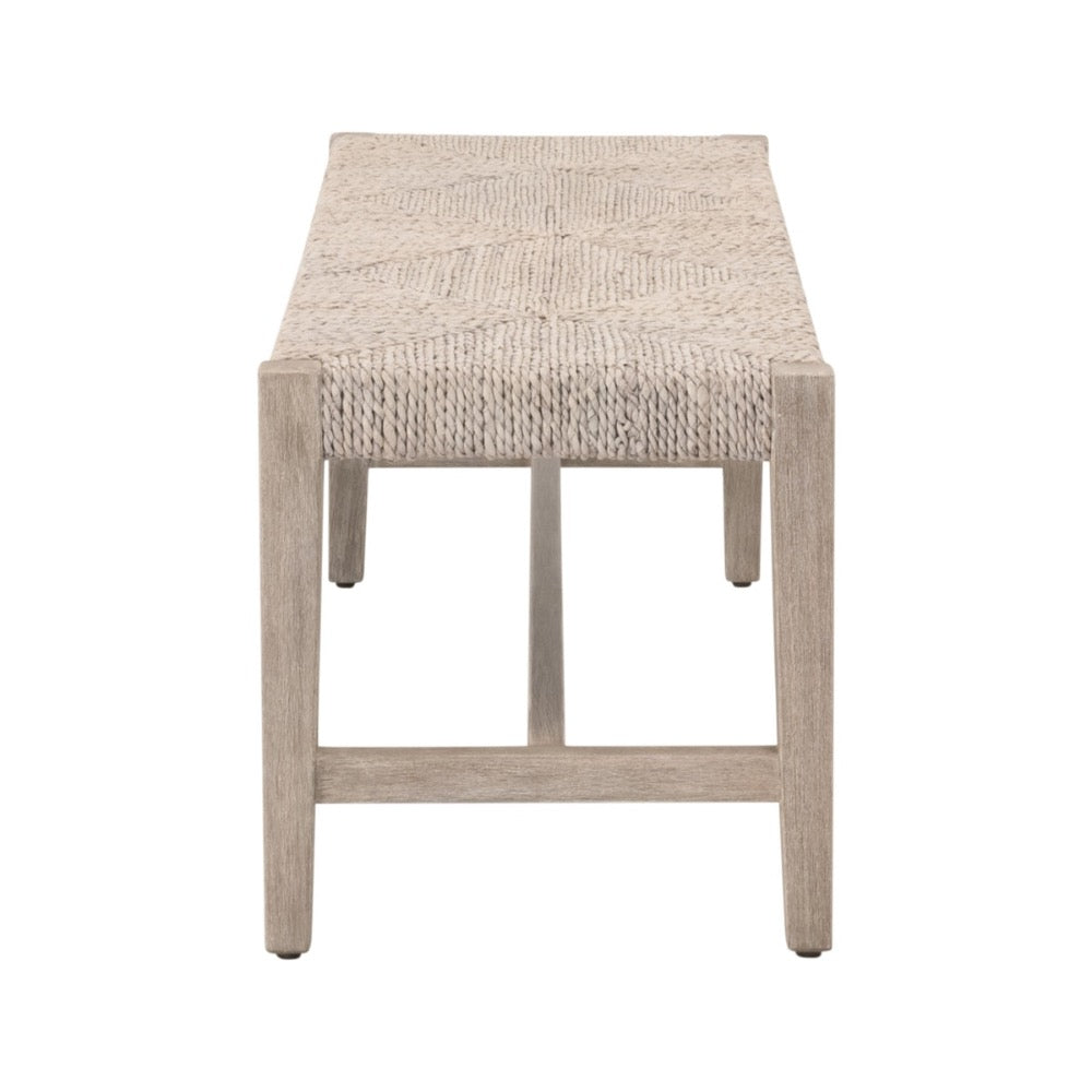 Beige woven bench on a white background