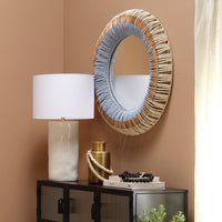 beaded mirror round natural blue mango wood 
