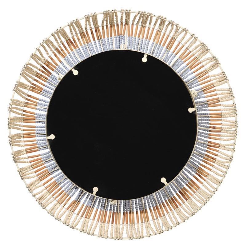 beaded mirror round natural blue mango wood 