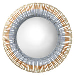 beaded mirror round natural blue mango wood 