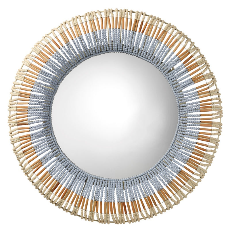 beaded mirror round natural blue mango wood 