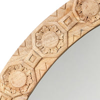 carved round mirror organic natural wood 