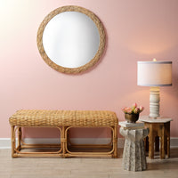 carved round mirror organic natural wood 