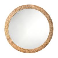 carved round mirror organic natural wood 