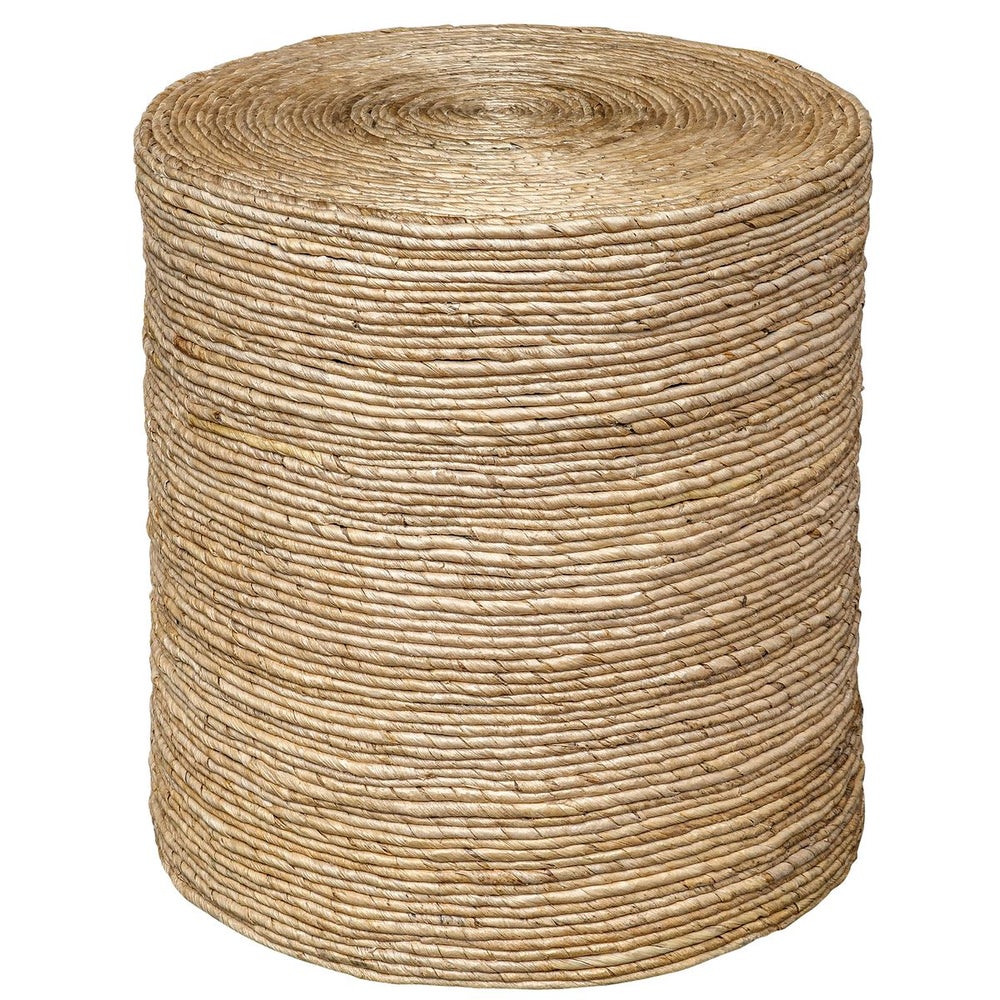 round accent table woven banana plant coastal