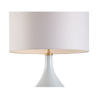 ceramic blue glaze table lamp white shade brass details