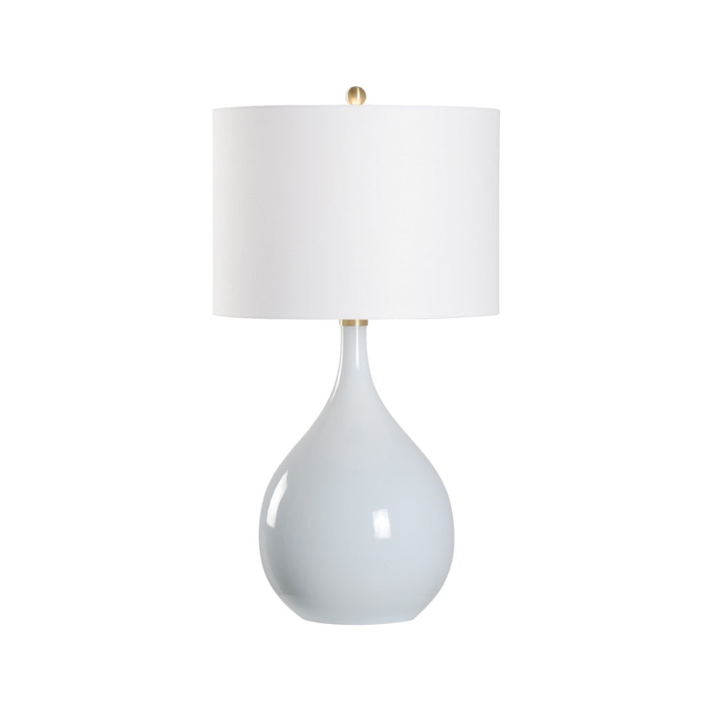 ceramic blue glaze table lamp white shade brass details