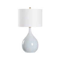 ceramic blue glaze table lamp white shade brass details