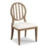 oval back side chair oak wood upholstered linen seat
