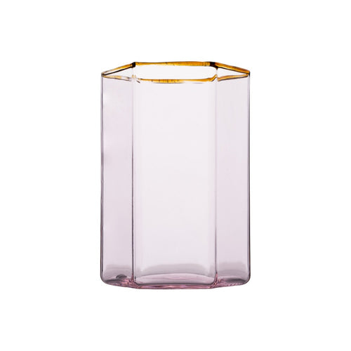 hexagon tumbler pink amber rim set of four 