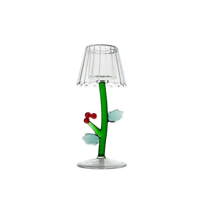 tealight green clear glass red berries 