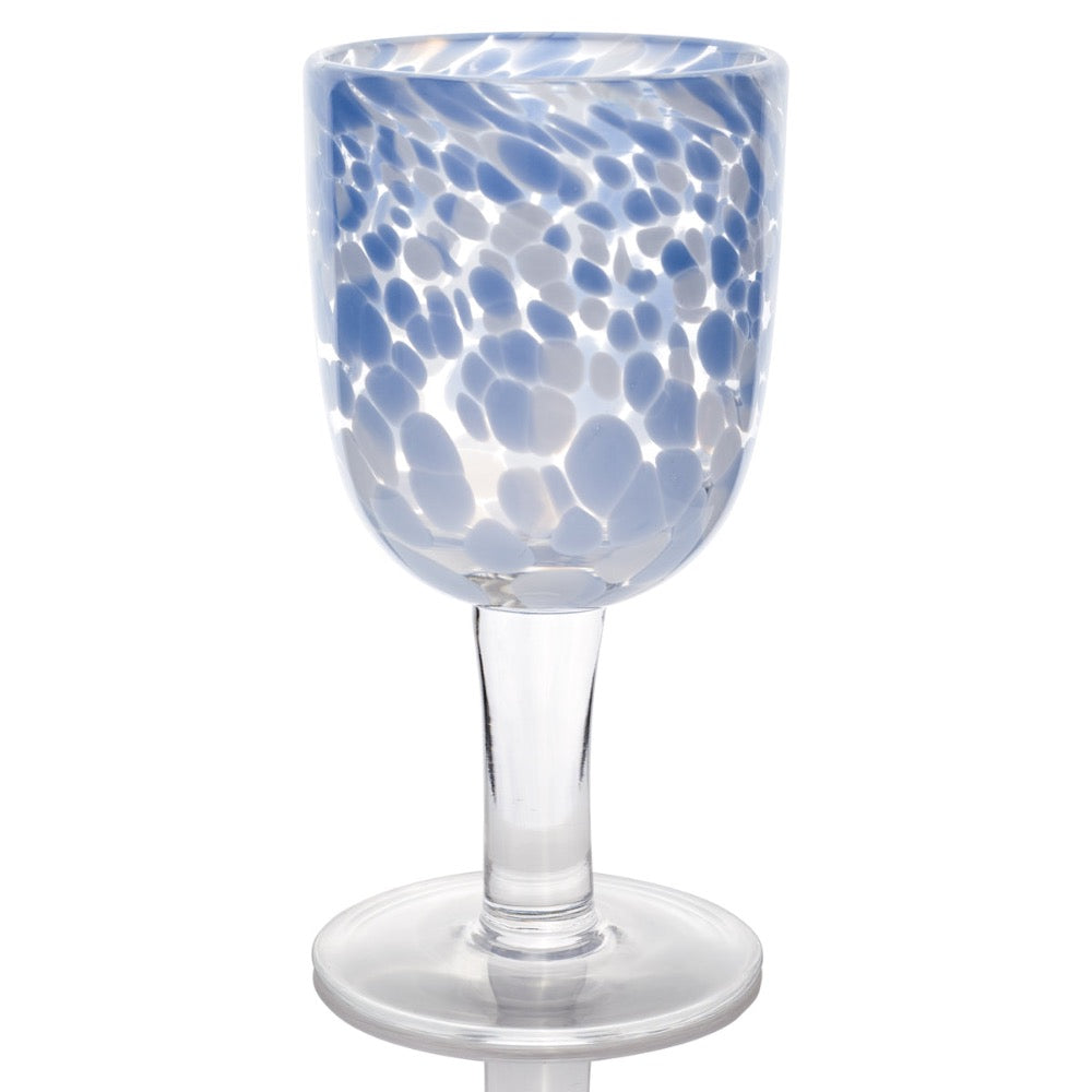 spotted wine glass set blue clear