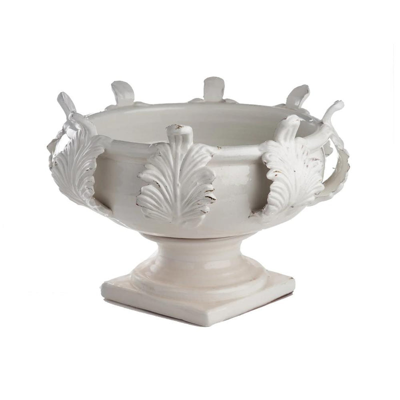 white bowl pedestal acanthus leaves round