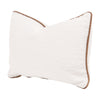 lumbar pillow cream brown leather trim boucle white fabric